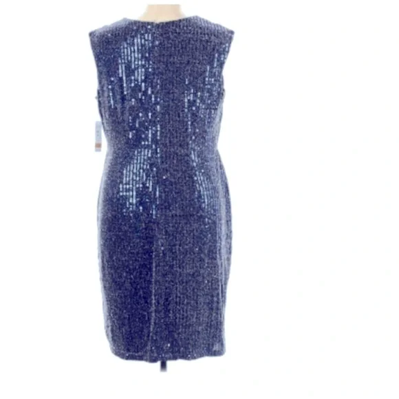 Size 12P Navy R&M Richards Sequin Cocktail Dress - Picture 2 of 2